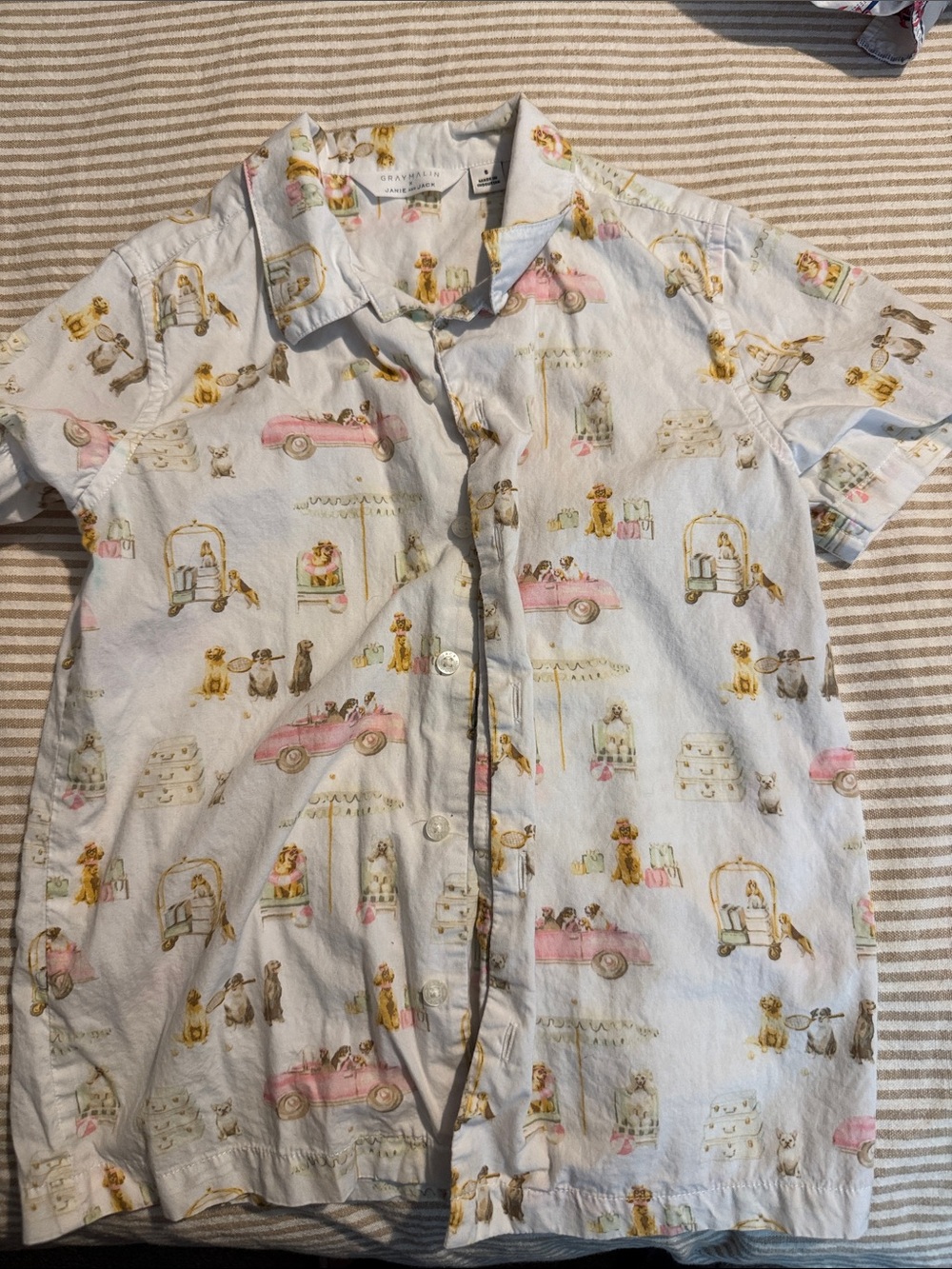 Janie and Jack White Button-Down Shirt with Pink & Gold Animal Print